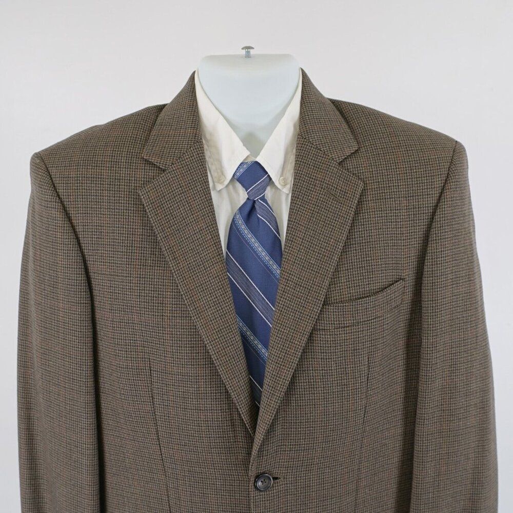 Pronto‎ Uomo Brown Tan Tweed Wool Houndstooth Windowpane 40R 2 Button Sport Coat